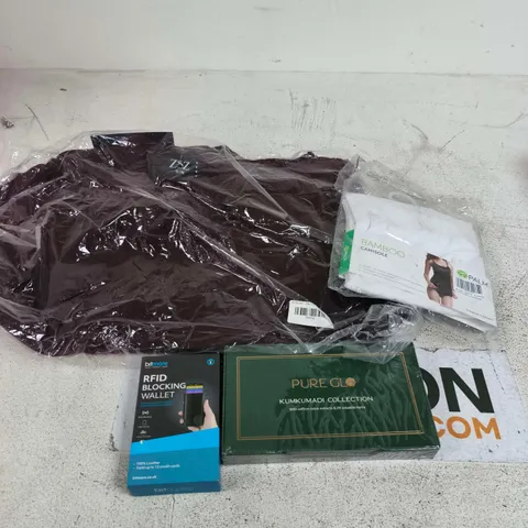 APPROXIMATELY 20 ASSORTED HOUSEHOLD ITEMS TO INCLUDE CLOTHING, WALLET, BEAUTY PRODUCTS ETC 