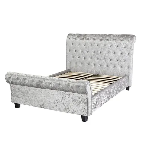 BOXED ELISA UPHOLSTERED SLEIGH BED - SILVER // SIZE: DOUBLE (2 BOXES)