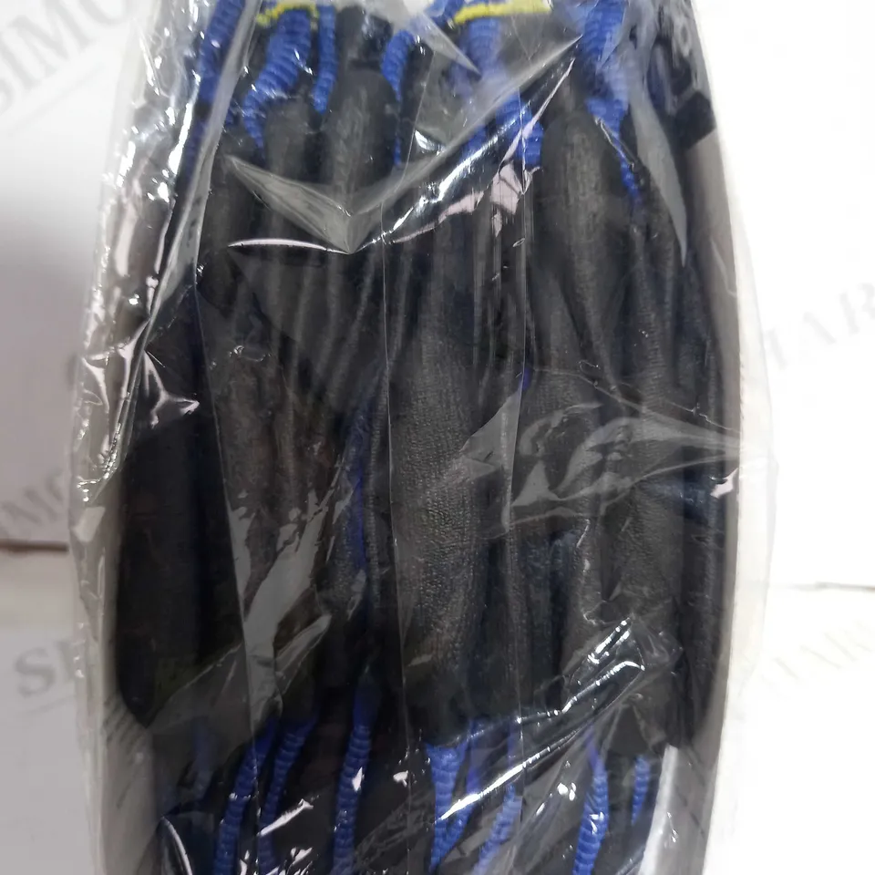PACK OF APPROXIMATELY 12 BRAND NEW HYFLEX ANSELL PROTECTIVE WORK GLOVES IN BLACK/BLUE, SIZE 8