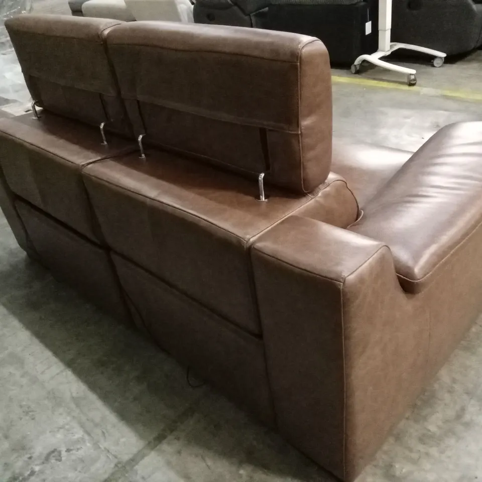 QUALITY DESIGNER ITALIAN MADE RICCARDO 2 SEATER ELECTRIC RECLINER LEATHER SOFA - BRANDY