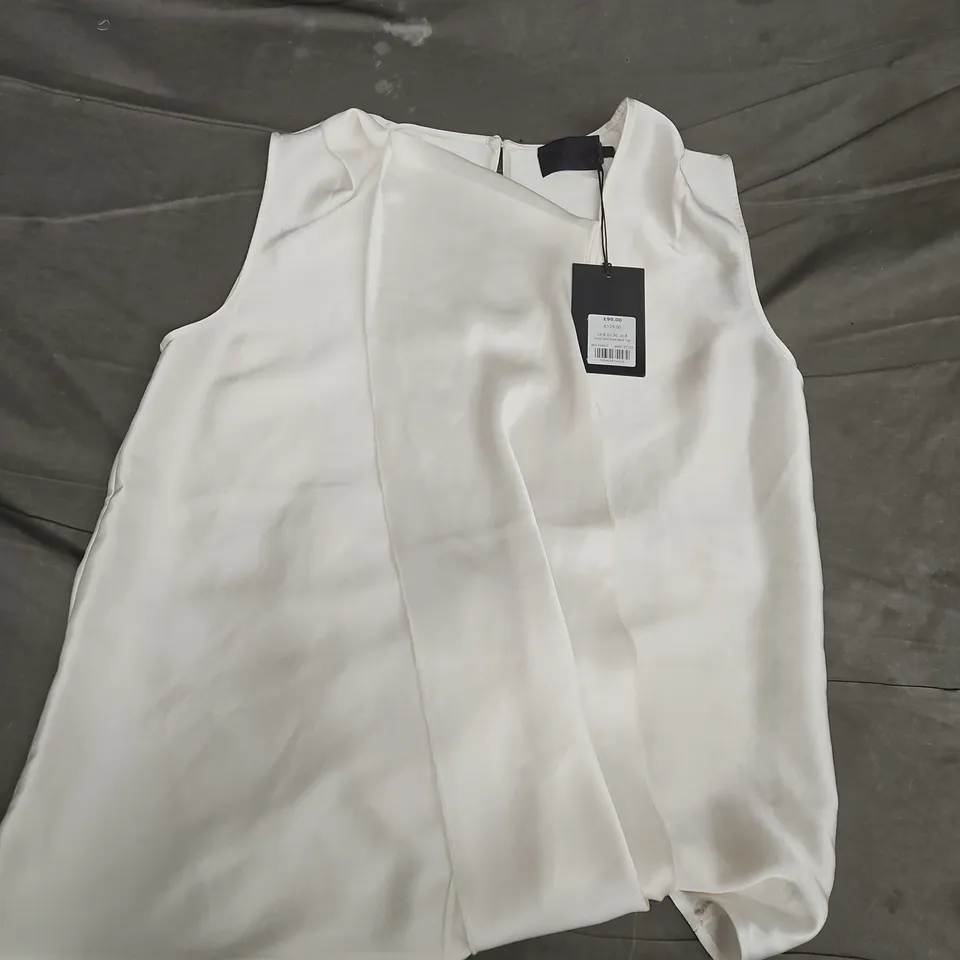 MINT IVORY SATIN SCARF NECK TOP - UK 8