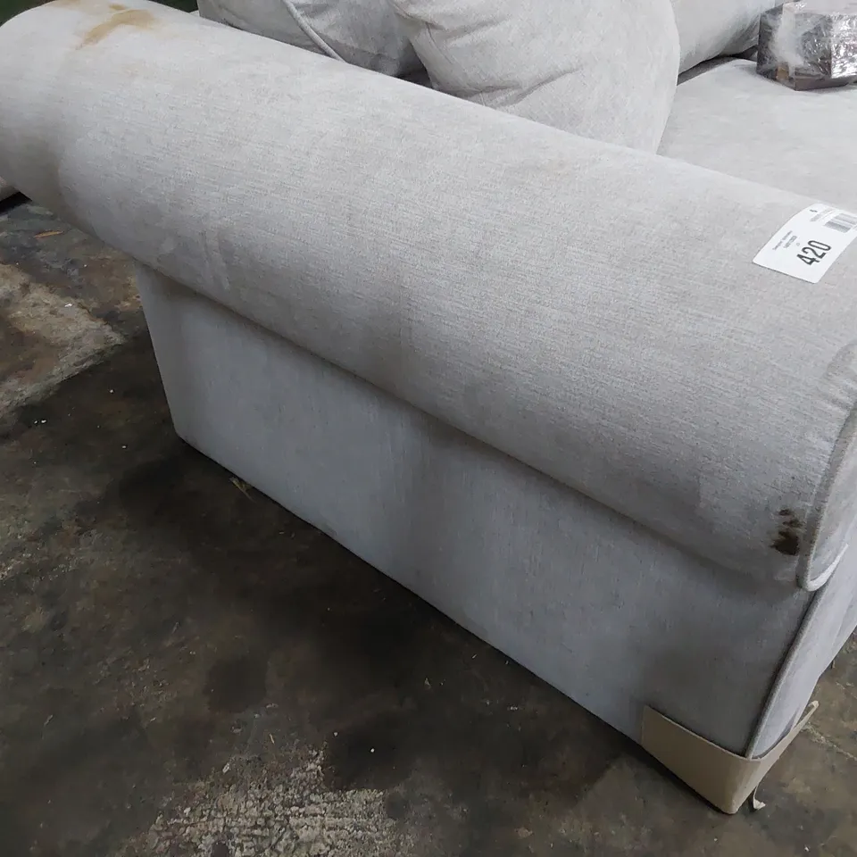 DESIGNER SCROLL ARM THREE SEATER SOFA GREY FABRIC 
