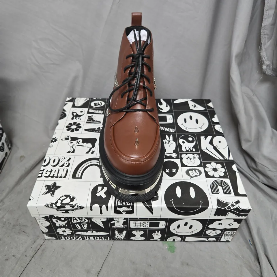 BOXED KOI THE SILENCE PLATFORM GRUNGE BOOTS IN BROWN - SIZE 9