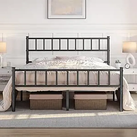 BOXED YAHEETECH MODERN DOUBLE METAL BED FRAME WITH HEADBOARD SLATTED FRAME- BLACK (1 BOX)