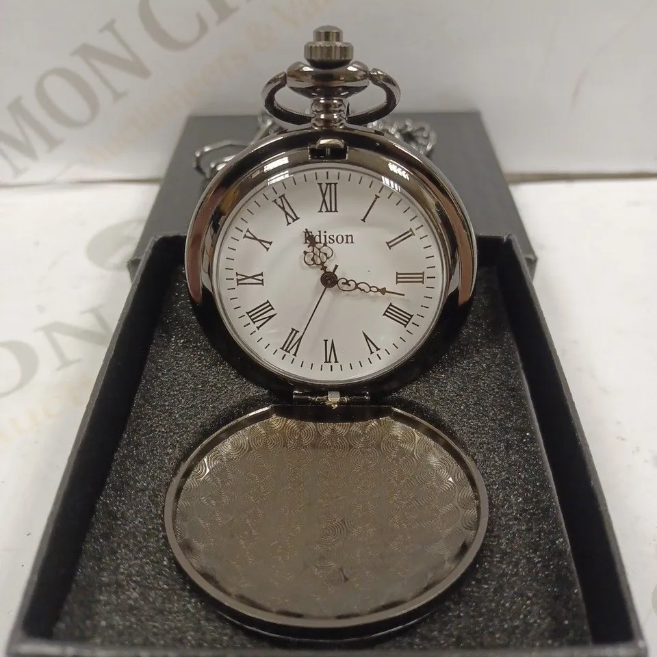 EDISON BLACK COLOUR POCKET WATCH WITH CHAIN