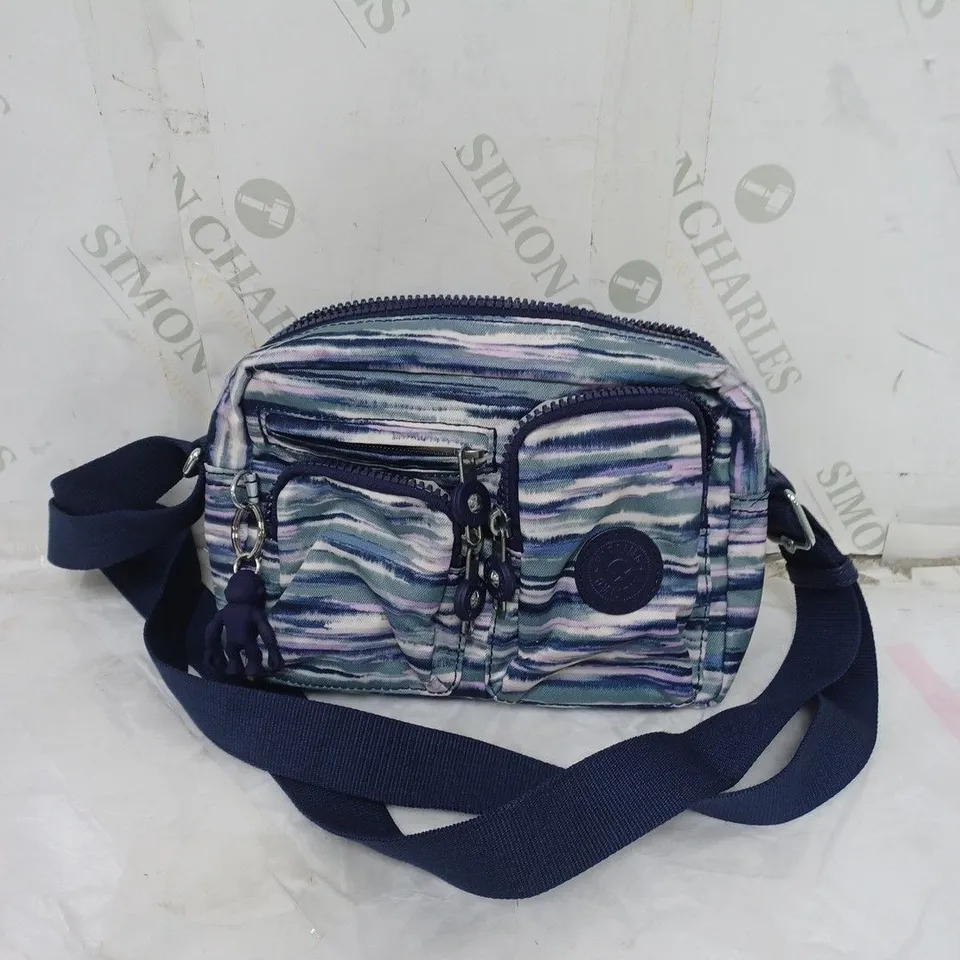 KIPLING LIVE LIGHT SMALL SHOULDER BAG. MULTIPLE COMPARTMENTS. COMES WITH A GORILLA KEYRING BLUE