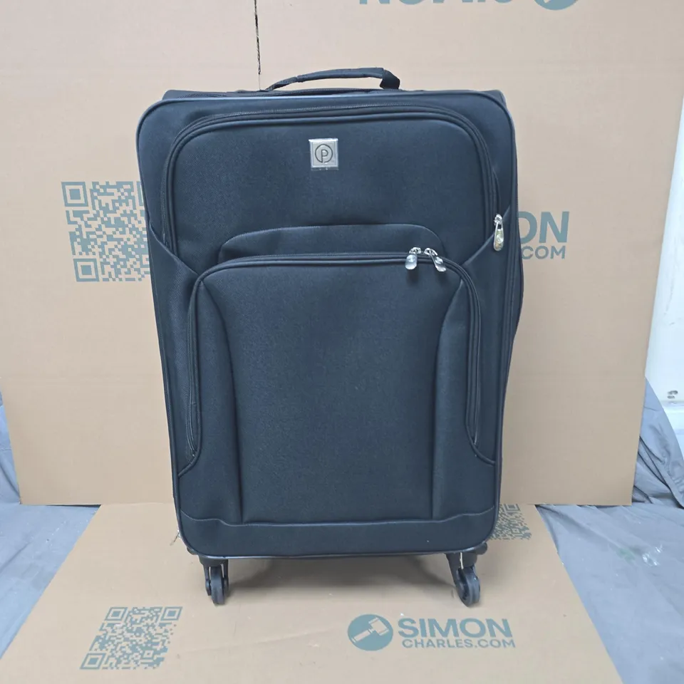 BLACK ROLLING SUITCASE WITH FRONT POCKET – FOUR WHEELS 