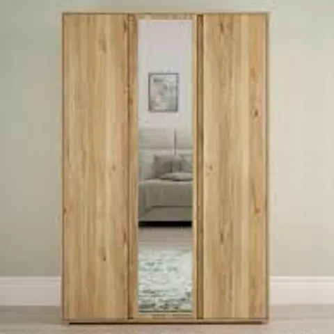BOXED LISSON 3 DOOR MIRRORED WARDROBE - NEW OAK (4 BOXES)