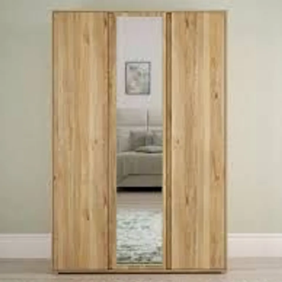 BOXED LISSON 3 DOOR MIRRORED WARDROBE - NEW OAK (4 BOXES) RRP £299