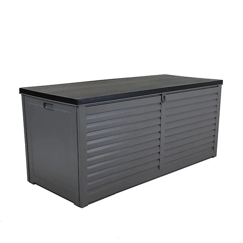 BOXED CHARLES BENTLEY 490L LARGE OUTDOOR GARDEN PLASTIC STORAGE BOX, GREY (1 BOX)