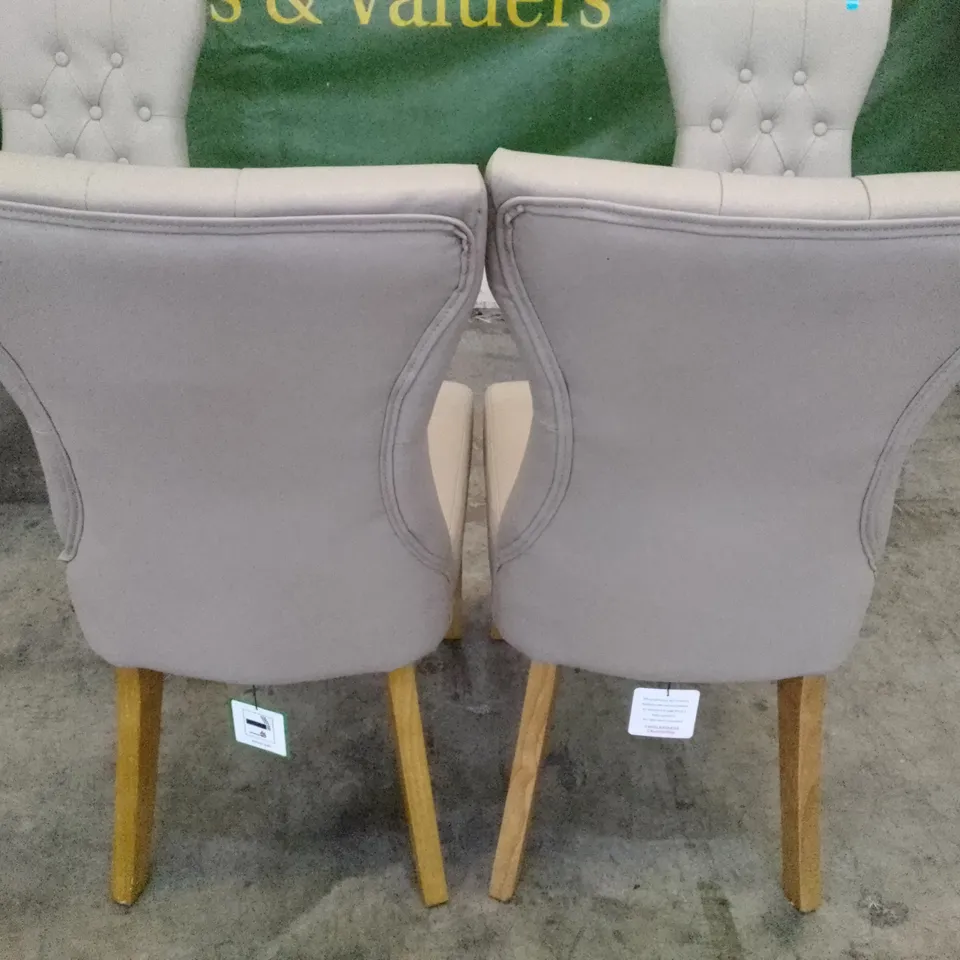 SET OF 4 NEW BEWLEY STONE GREY LEATHER BUTTON BACK DINING CHAIRS (OAK LEG)