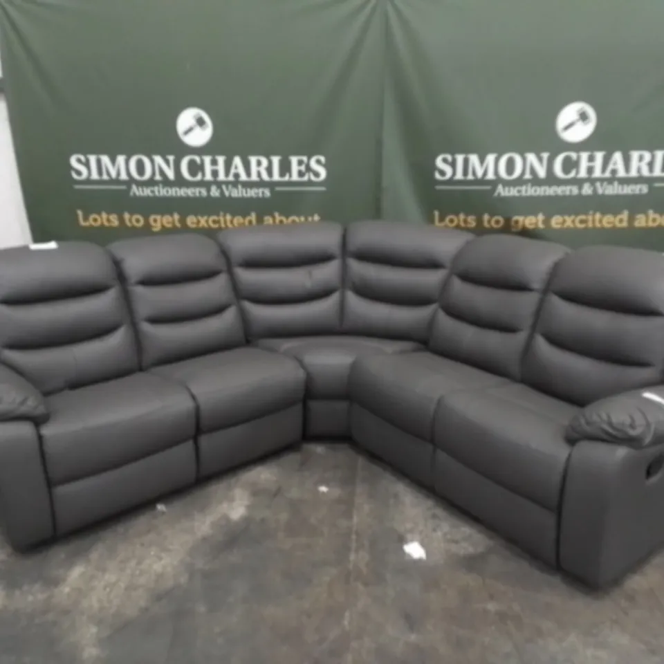 DESIGNER GREY FAUX LEATHER MANUALLY RECLINING CORNER SOFA 