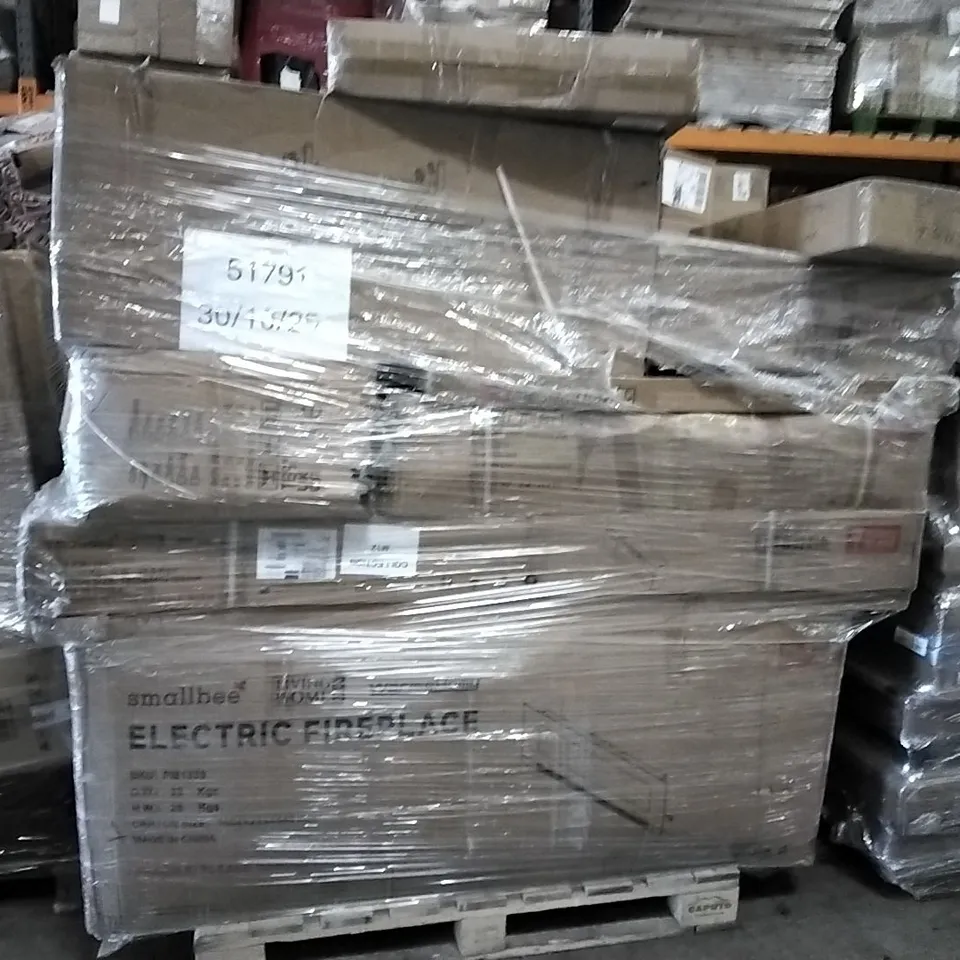 PALLET OF ASSORTED PRODUCTS AND HOUSEHOLD GOODS TO INCLUDE;STAINLESS STEEL KITCHEN CABINET,ELECTRIC FIREPLACE,VANITY MIRROR