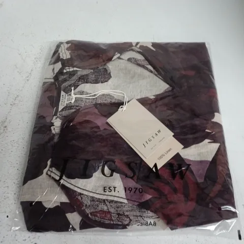 BAGGED JIGSAW IRIS LEAF LINEN DRESS IN BURGUNDY - UK 14