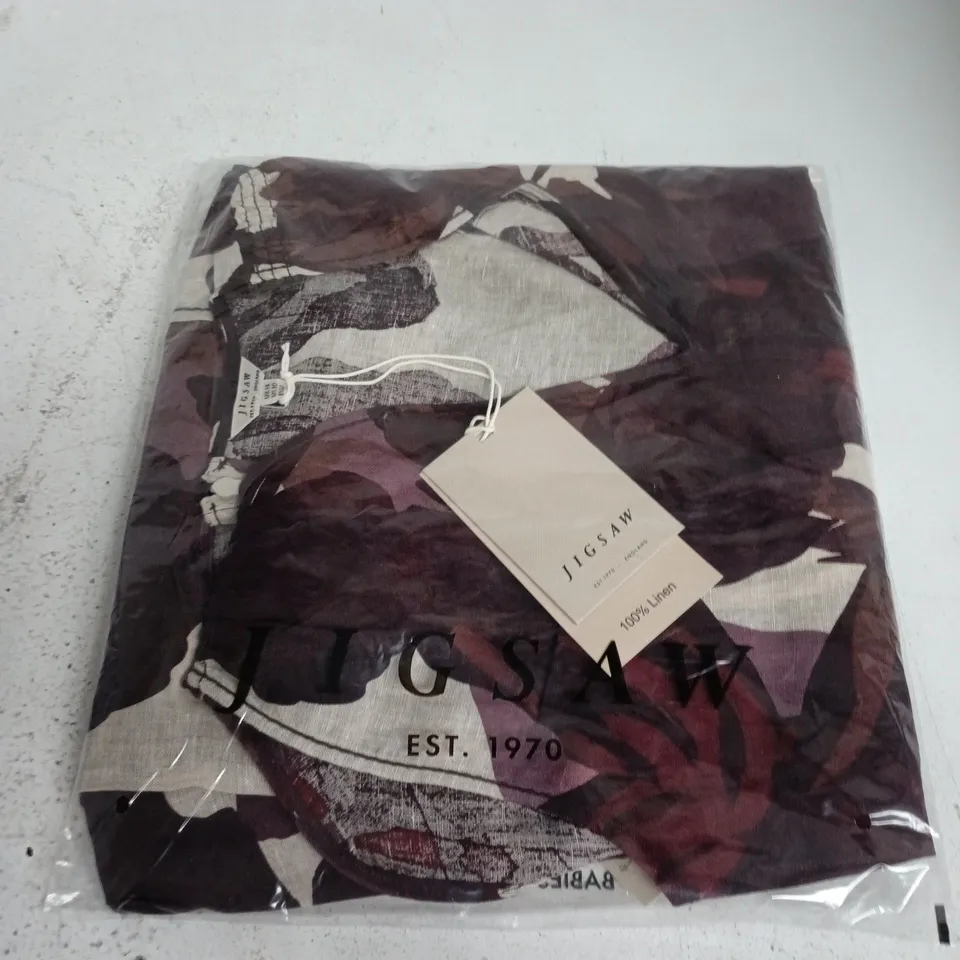 BAGGED JIGSAW IRIS LEAF LINEN DRESS IN BURGUNDY - UK 14