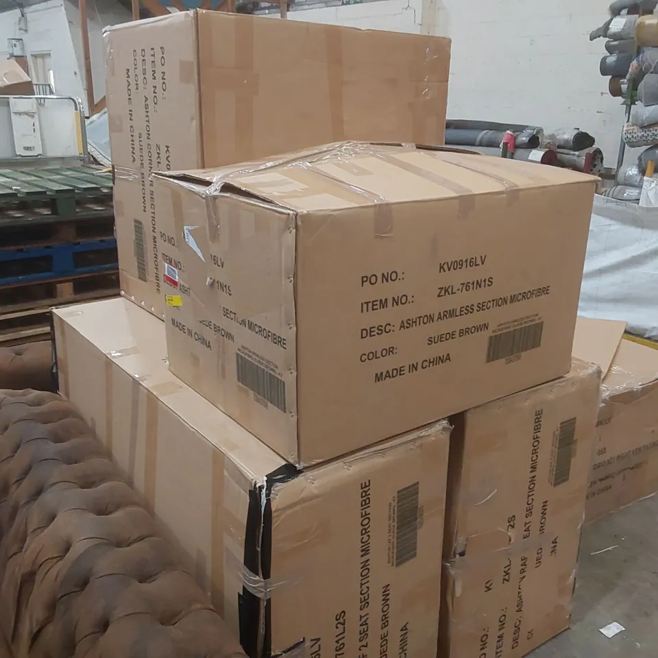 QUALITY BOXED ASHTON SUEDE BROWN CORNER SOFA (4 BOXES)