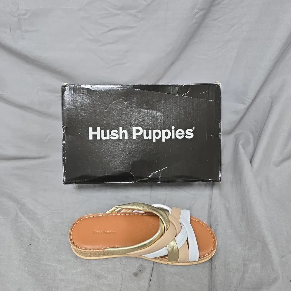HUSH PUPPIES WOMEN'S STRAPPY SANDALS – WHITE & METALLIC GOLD - BOXED -  SIZE EUR 40 
