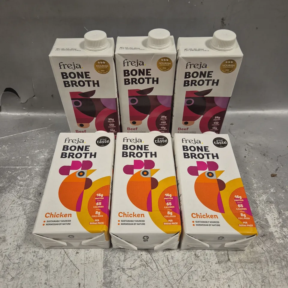 6 X FREJA BONE BROTH STOCK IN VARIOUS FLAVOURS