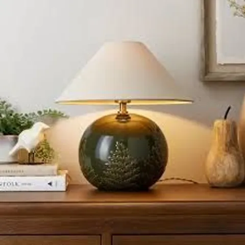 CHURCHGATE FAWSLEY FERN EMBOSSED CERAMIC TABLE LAMP OLIVE (NO LAMP SHADE)
