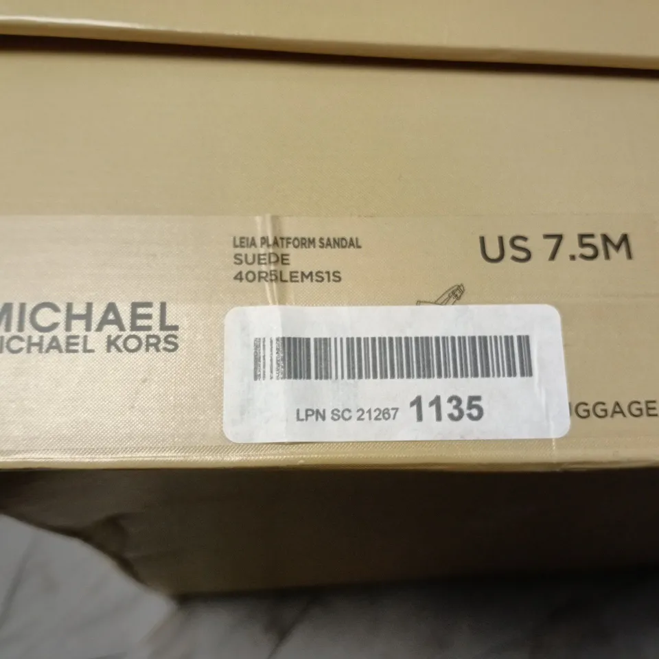BOXED MICHAEL KORS LEIA PLATFORM SANDAL – SUEDE, BROWN, UK 5.5 (US 7.5)