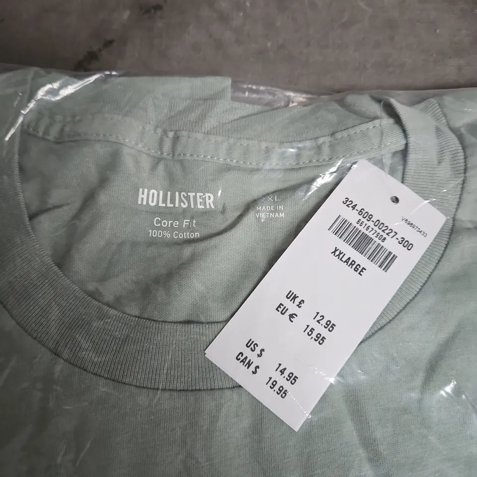 Hollister Core Fit T-Shirt – 100% Cotton, XXL, Sage Green