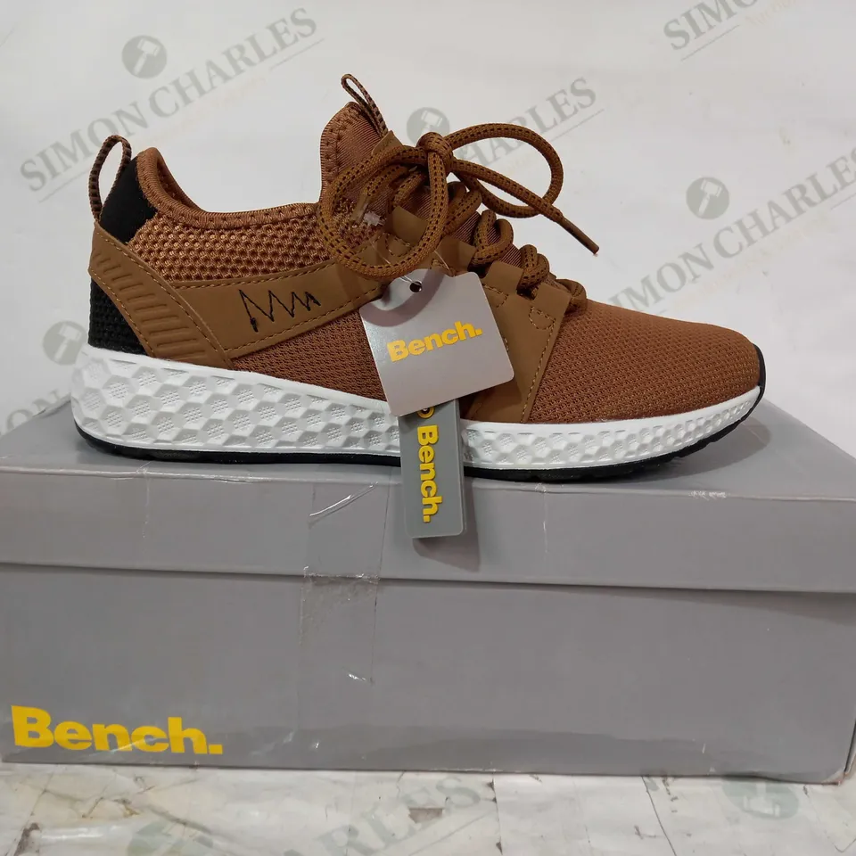 BOXED PAIR OF BENCH TRAINERS IN BROWN EU SIZE 36