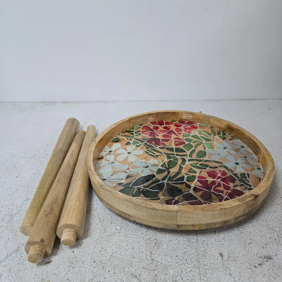 ROUND WOODEN SERVING TABLE