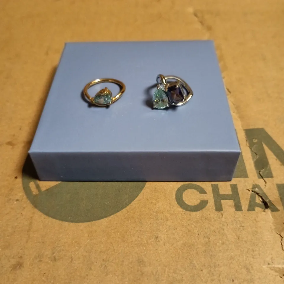 PAIR OF INDIGO LUNE RINGS SILVER/GOLD STYLE WITH GEM STONES BOXED