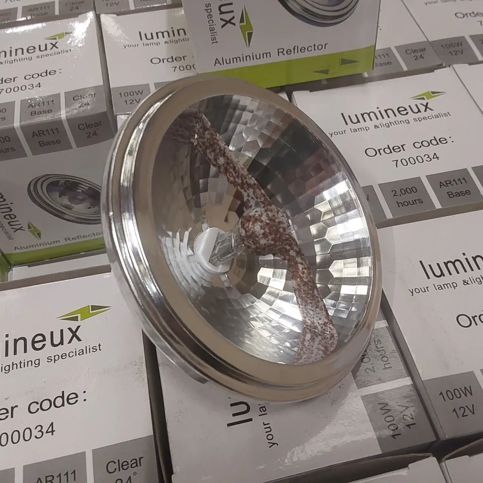 BOX CONTAINING APPROXIMATELY 50x LUMINEUX ALUMINIUM REFLECTORS