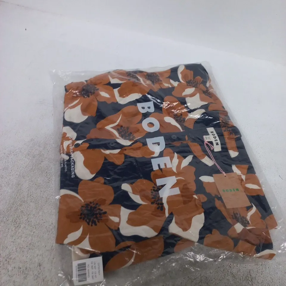 BODEN FLORAL DRESS, UK 10P (US 6P, DE 36P, FR 38P) – ORANGE/NAVY