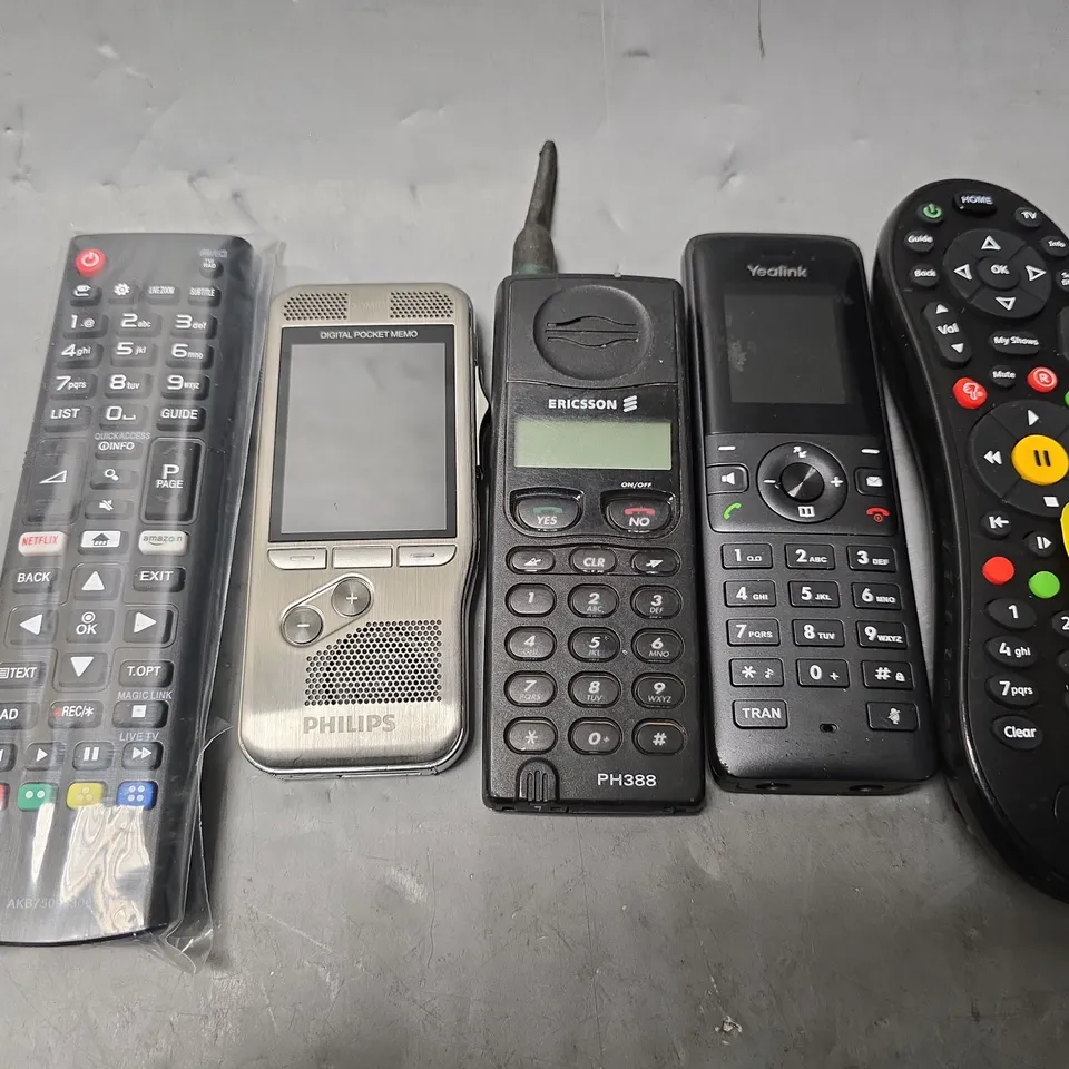 APPROXIMATELY 12 ASSORTED ITEMS TO INCLUDE - ETHERNET CABLE , VIRGIN MEDIA REMOTE , YEALINK PHONE ETC