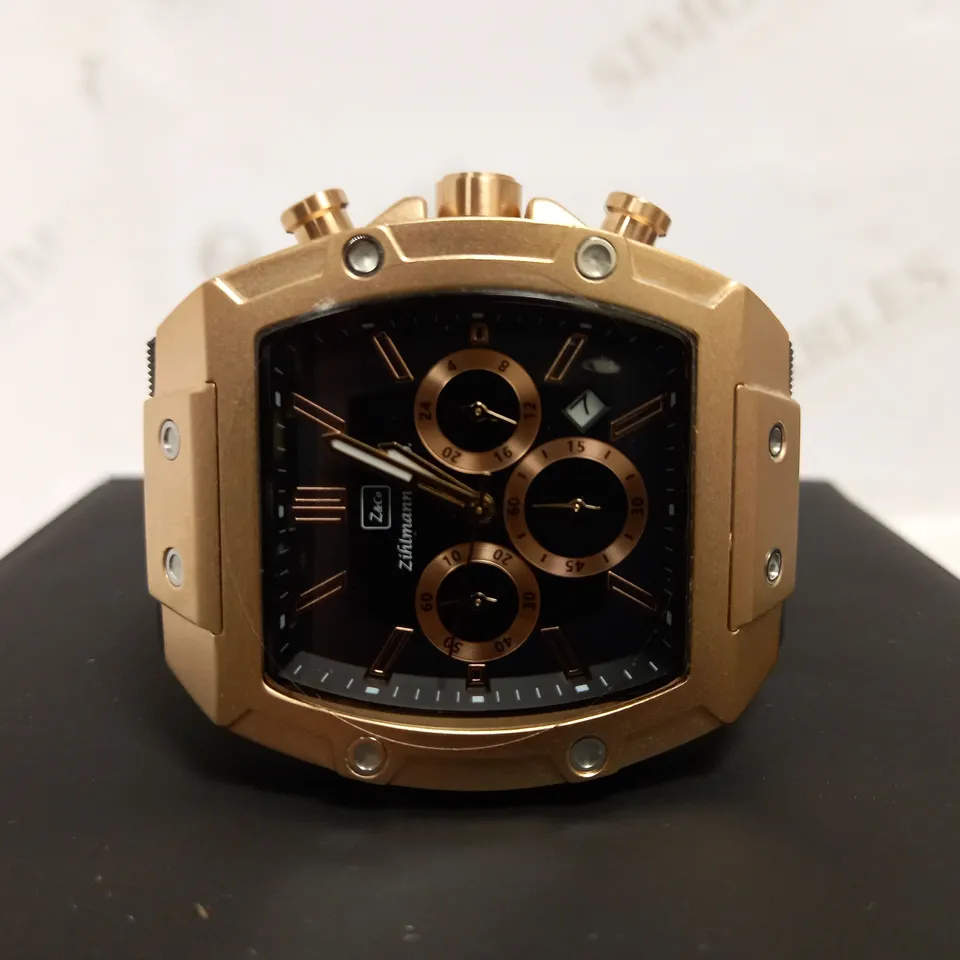 ZIHLMANN & CO TRIPLE DIAL STUD DETAIL RUBBER STRAP WATCH