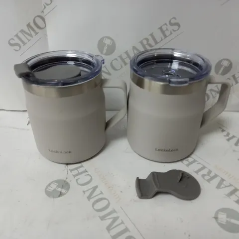 LOCK & LOCK PAIR OF INSULATED STAINLESS STEEL MUGS - OFF WHITE
