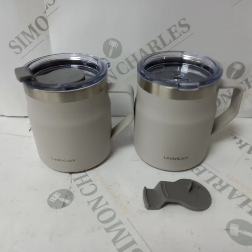 LOCK & LOCK PAIR OF INSULATED STAINLESS STEEL MUGS - OFF WHITE