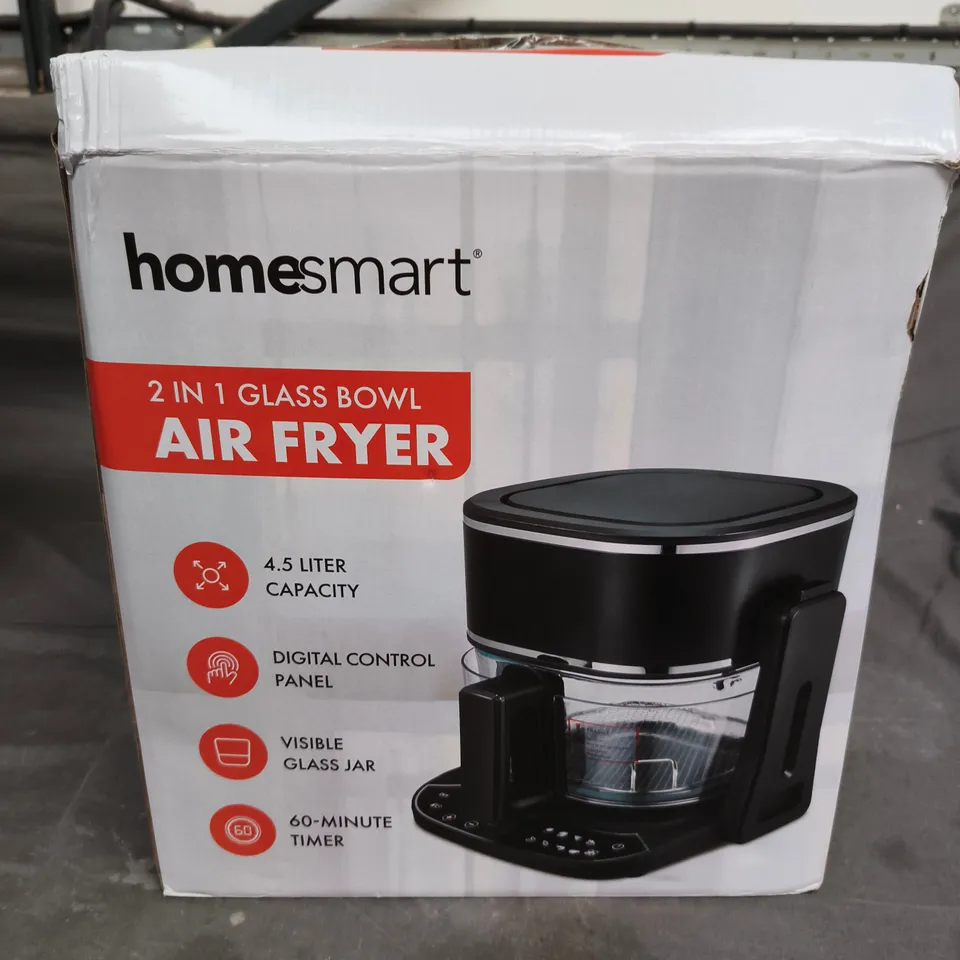 HOMESMART 2-IN-1 GLASS BOWL AIR FRYER, 4.5L WITH DIGITAL CONTROL PANEL – BOXED