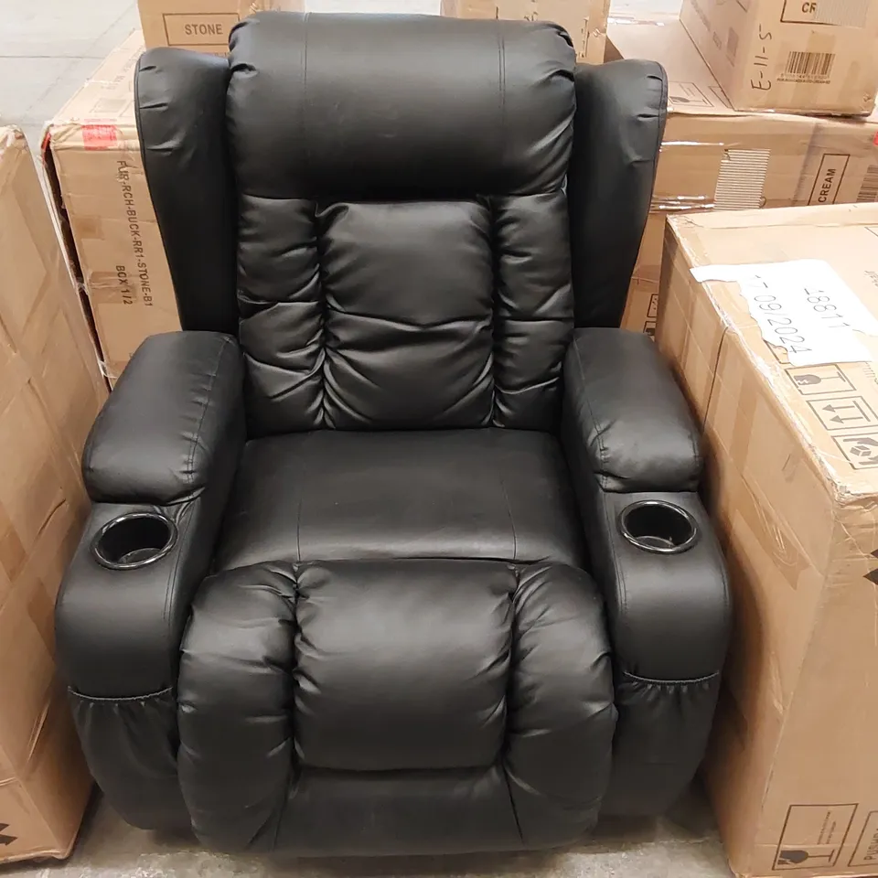 DESIGNER BLACK ELECTRIC RECLINING ARMCHAIR WITH CUPHOLDERS 