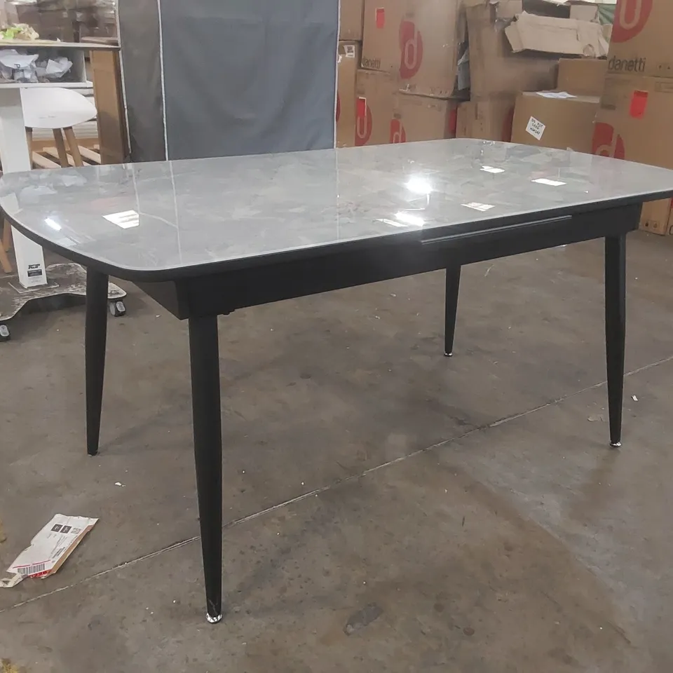 DESIGNER GREY MARBLE EFFECT EXTENDING DINING TABLE