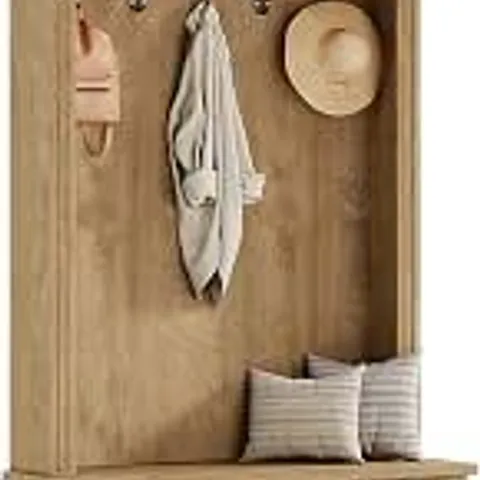 BOXED TRIBESIGNS 4-IN-1 HALLWAY COAT RACK WITH SHOE STORAGE, HALL TREE WITH SHOE BENCH, COAT HOOKS, TOP SHELF & SHOE CABINET - BROWN