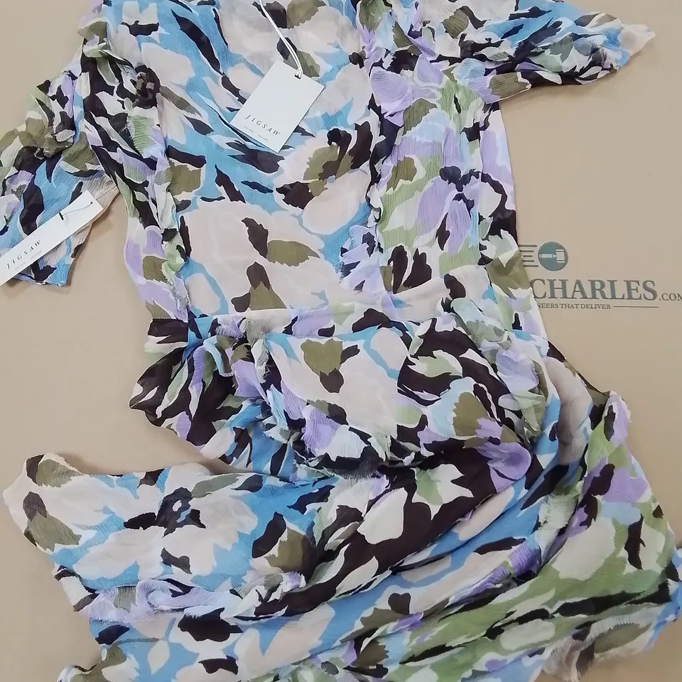 JIGSAW GRAPHIC PANSY CRINKLE DRESS IN LILAC - UK 10