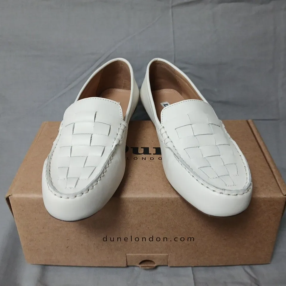 Dune London Greene White Leather Woven Driving Loafer - EU40