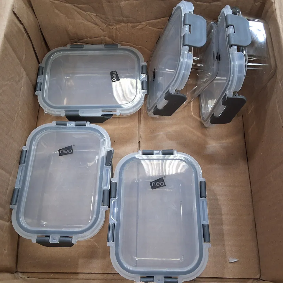 SET OF 5 NEO GLASS CLIP LID FOOD STORAGE TUBS