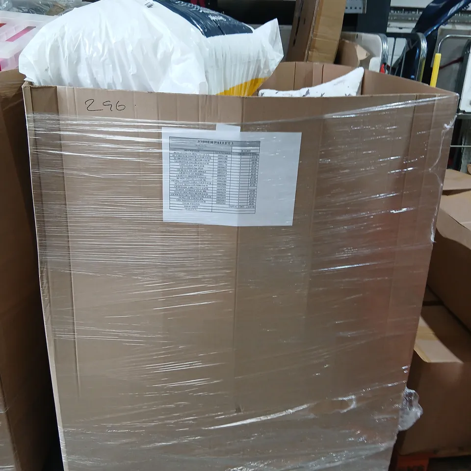 PALLET OF APPROXIMATELY 18 ASSORTED PRODUCTS TO INCLUDE; REALLY USEFUL BOX, 5 DRAWER TOWER, ADDIS PEDAL BIN, DUVET, WICKER TREE SKIRT, ANIMATED CLOWN, STACEY DOG BED