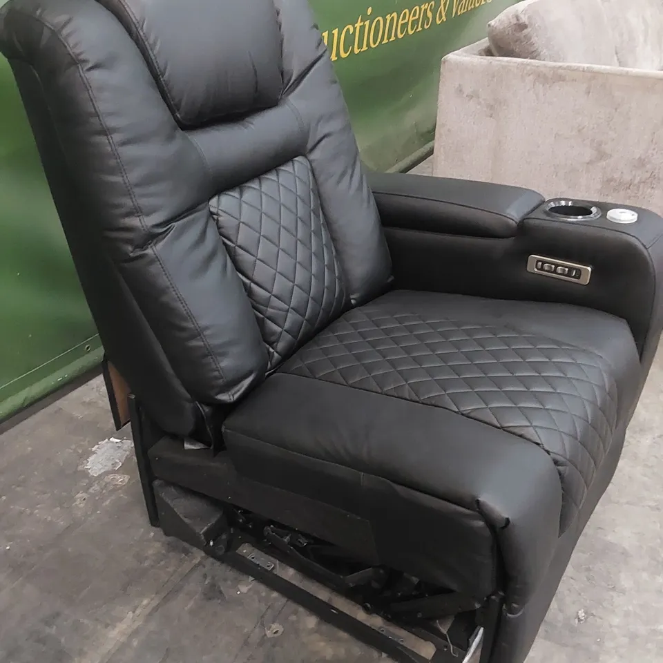 DESIGNER BLACK FAUX LEATHER ELECTRIC RECLINER SOFA PIECE 