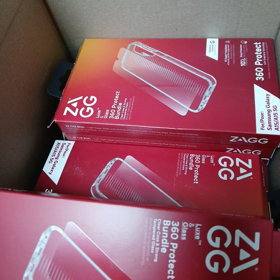BOX OF APPROXIMATELY 18 ASSORTED PHONE CASES INCLUDING SAMSUNG GALAXY SCREEN PROTECTORS & 360 PROTECT BUNDLES – ORIGIN BY ITSKINS (A23 4G/5G) & ZAGG 360 PROTECT (A15/A15 5G) – MULTIPLE PACKS