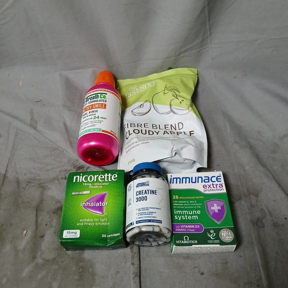 APPROXIMATELY 20 ASSORTED VITAMIN & DIETARY SUPPLEMENTS TO INCLUDE IMMUNACE EXTRA, NICORETTE INHALER, CREATINE 3000, ORAL RINSE ETC