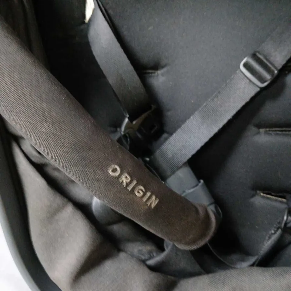ORIGIN BABY PUSHCHAIR / PRAM – BLACK, ORIGIN BRAND STRAP VISIBLE