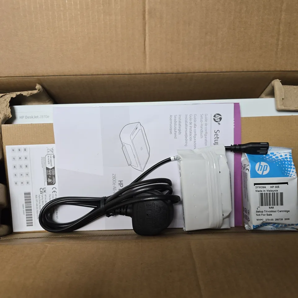 HP DESKJET 2810E PRINTER – HOME OFFICE WITH POWER LEAD AND HP 305 COLOUR CARTRIDGE