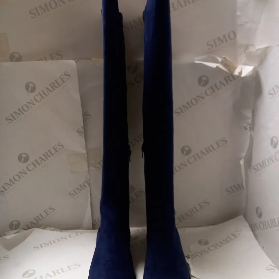 CLARKS NAVY SUEDE BIZZY BOOTS - SIZE 4