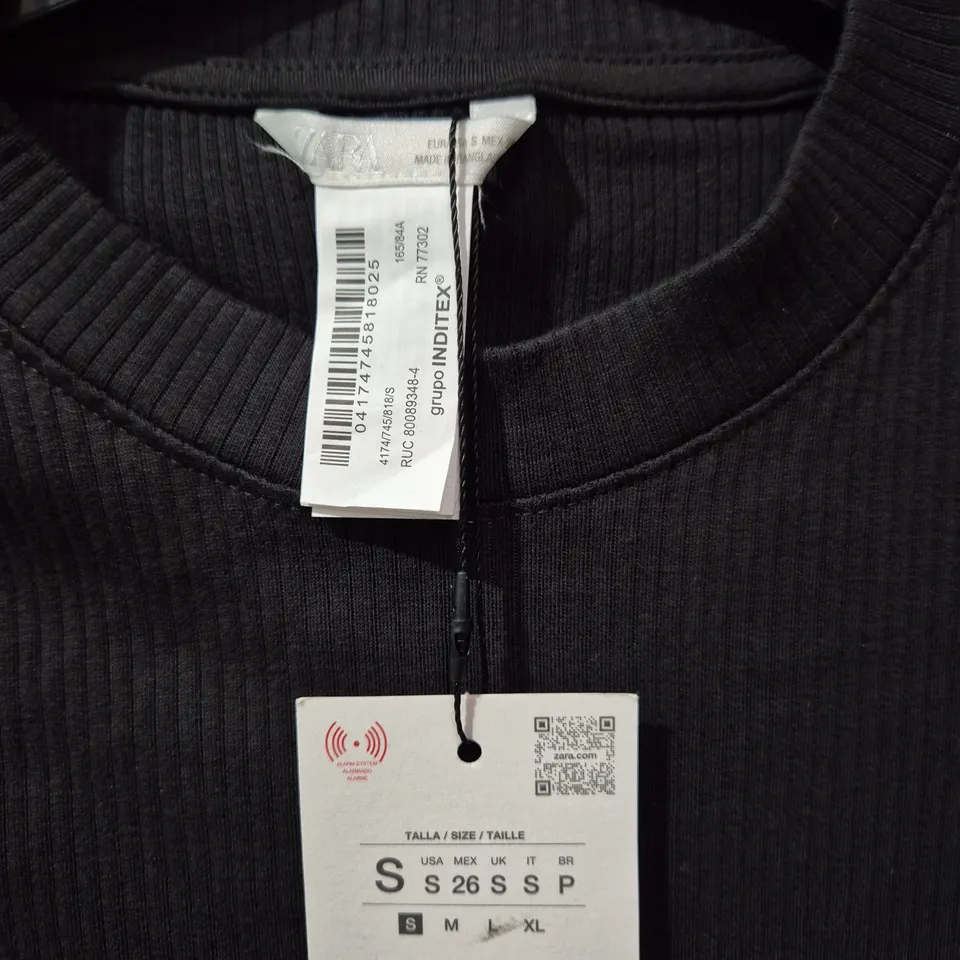 ZARA Black Ribbed Knit Long-Sleeve Top – Size S