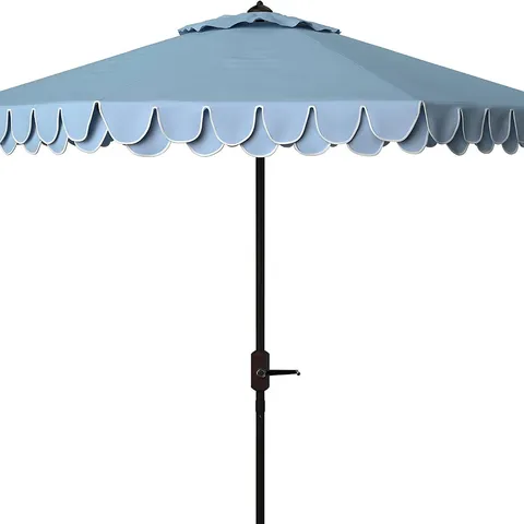 BOXED SAFAVIEH PATIO PARASOL, METAL, BLUE AND WHITE, 255 X 255 X 248 CM